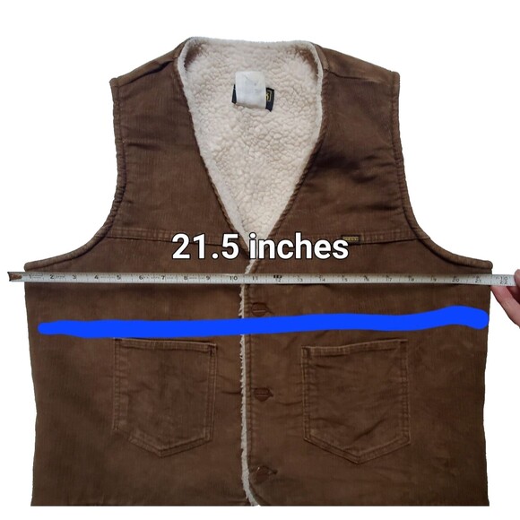 70's Maverick Blue Bell Corduroy Sherpa Vest Mens L Copper Buttons Retro Cowboy - Picture 10 of 12